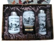 馬到成功陶瓷杯+旋轉筆筒+茶葉罐三件套